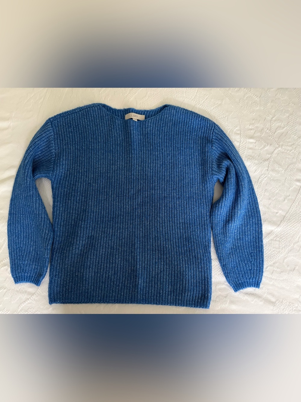 LOFT Blue Ribbed Scoopneck Sweater